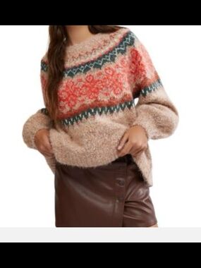 Free People Festive Frost Fair Isle Sweater Size Small